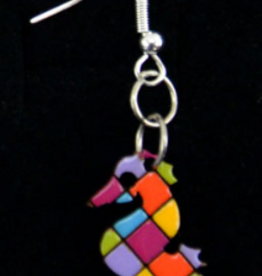 Minga Fair Trade Painted Carved Wood Earrings - Seahorse