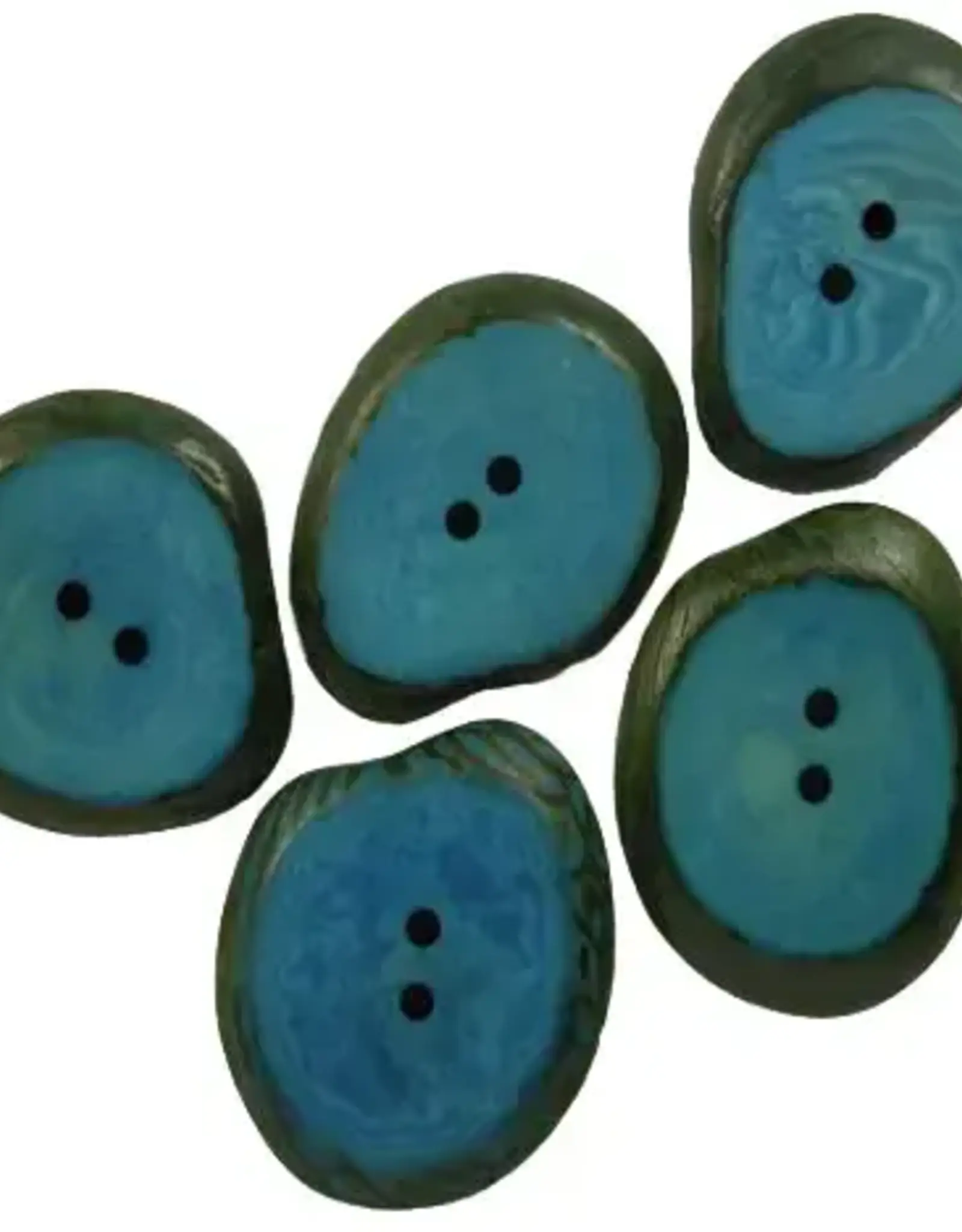 One World Projects Small Tagua Sliced Buttons - Aqua