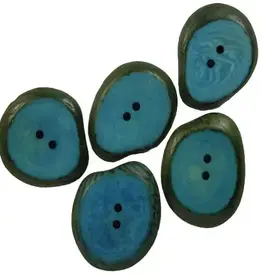 One World Projects Small Tagua Sliced Buttons - Aqua