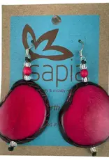 One World Projects Tagua Slice Earrings - Fuchsia