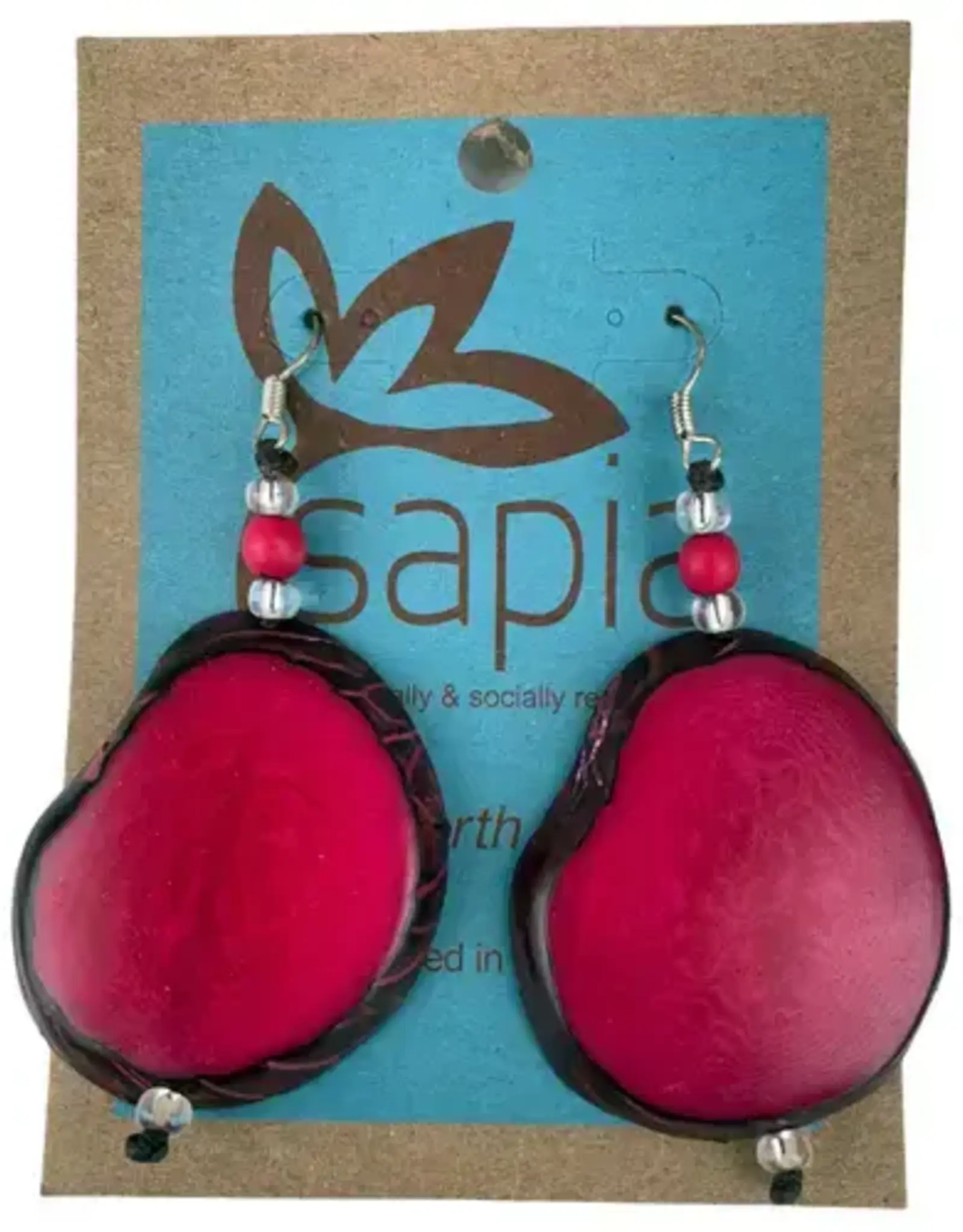 One World Projects Tagua Slice Earrings - Fuchsia