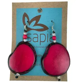 One World Projects Tagua Slice Earrings - Fuchsia