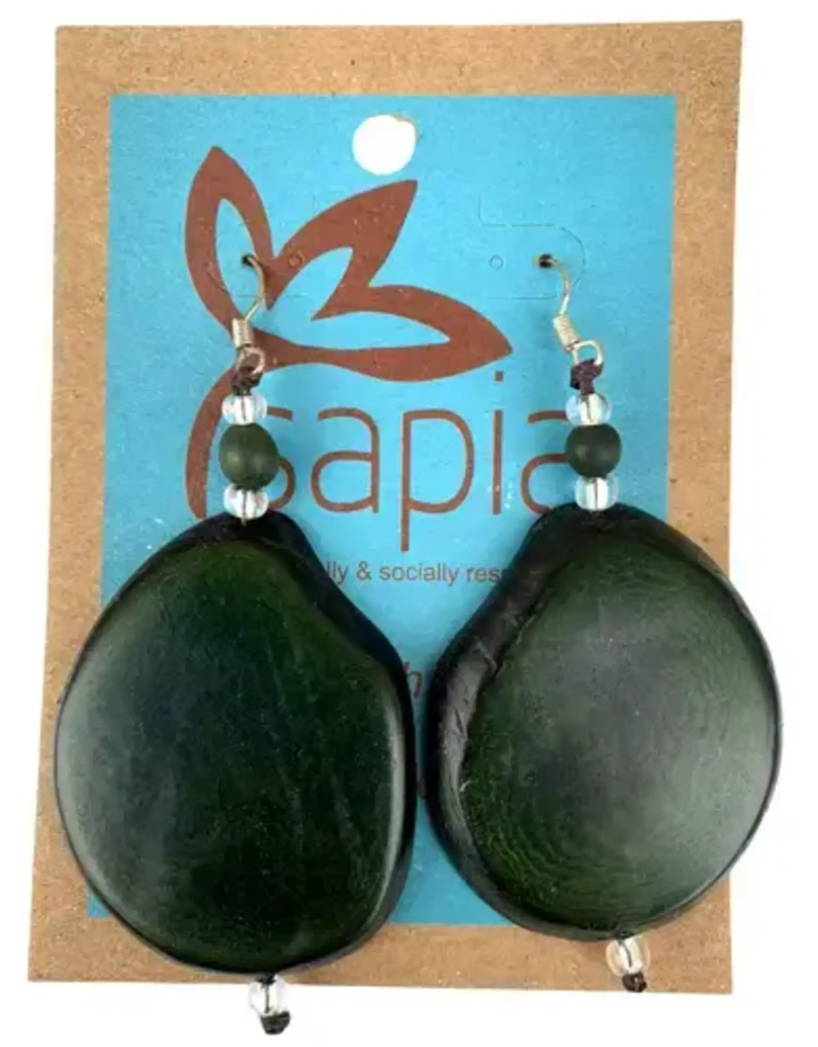 One World Projects Tagua Slice Earrings - Forest Green