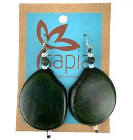 One World Projects Tagua Slice Earrings - Forest Green