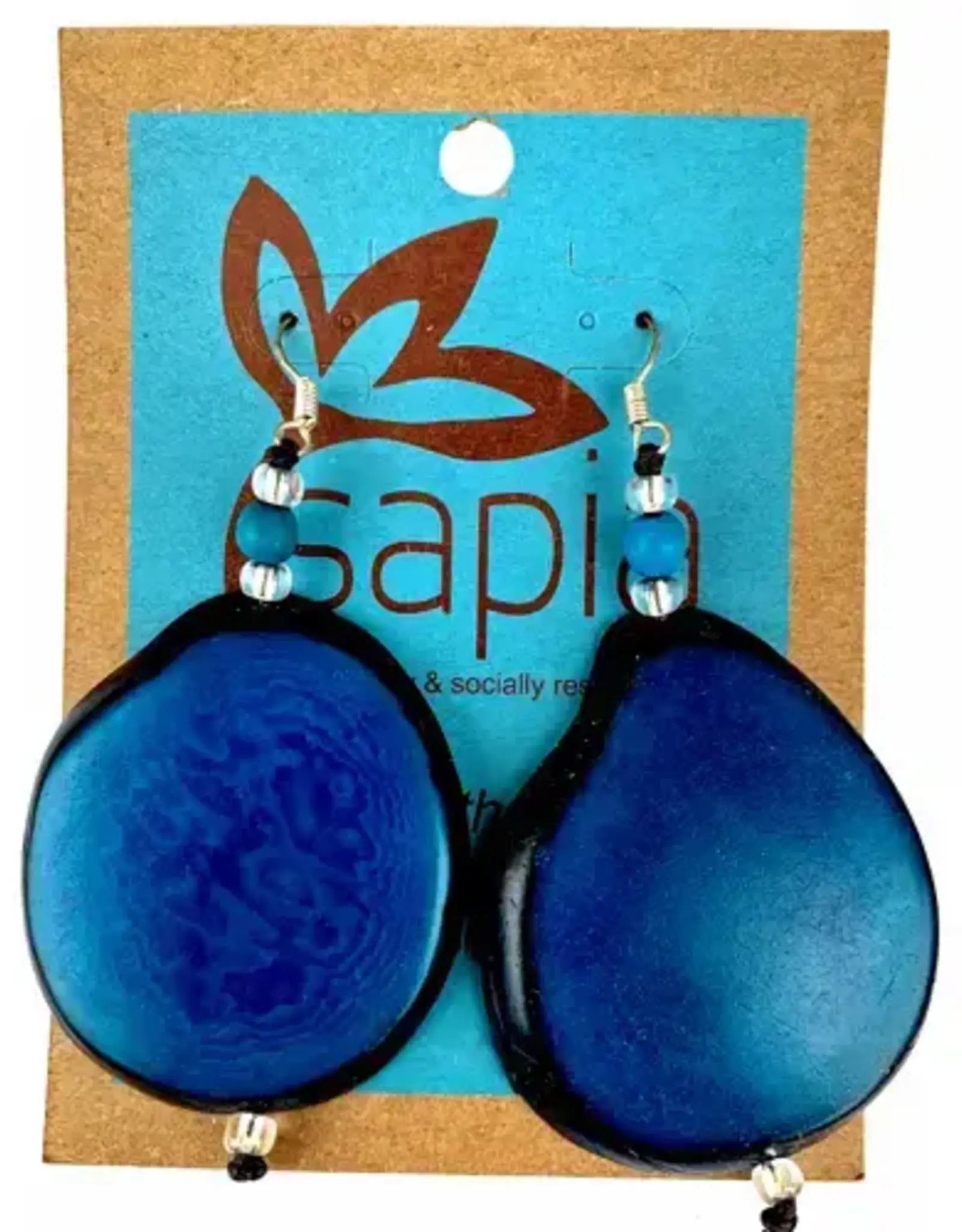 One World Projects Tagua Slice Earrings - Turquoise