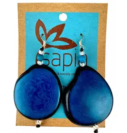 One World Projects Tagua Slice Earrings - Turquoise