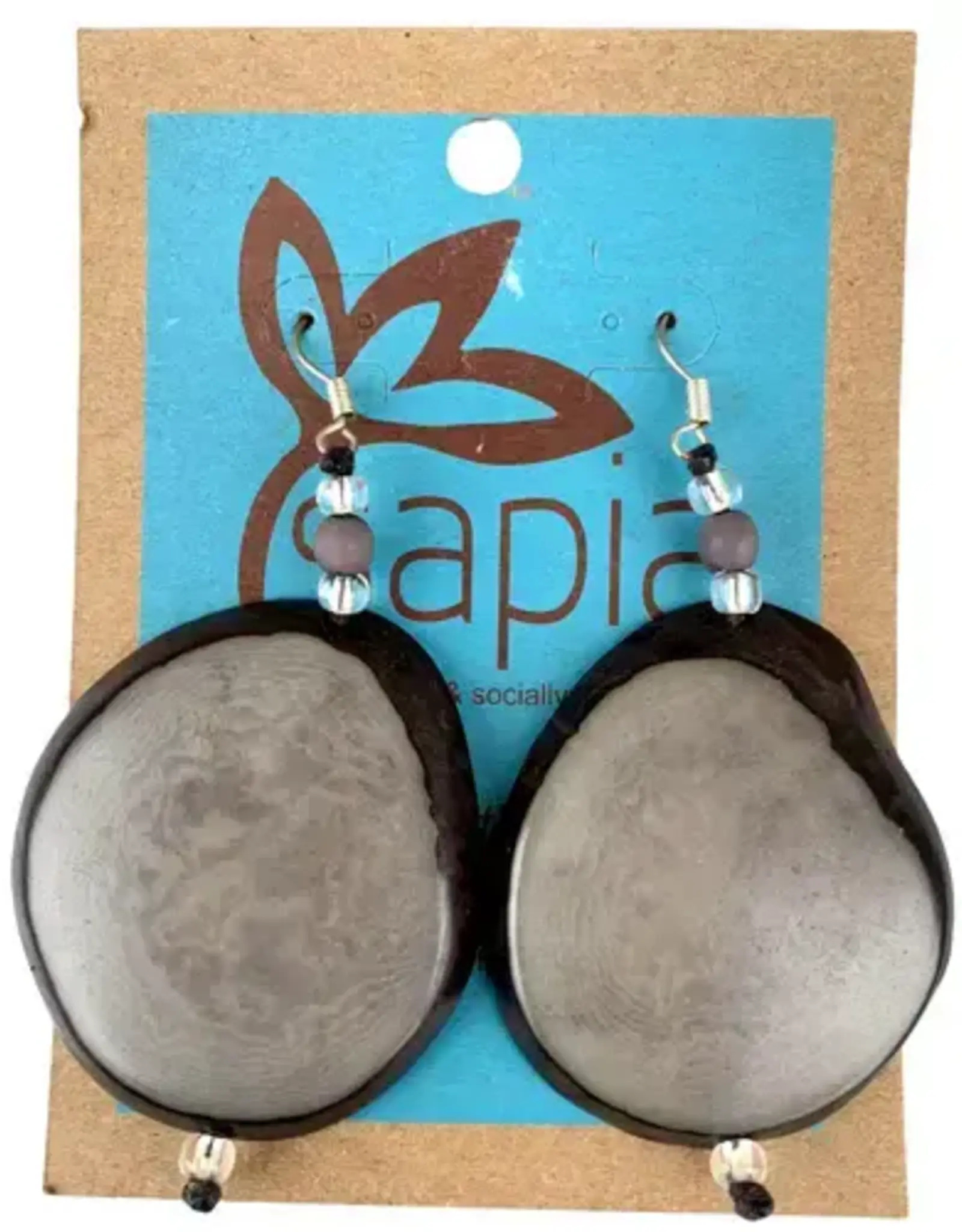 One World Projects Tagua Slice Earrings - Grey