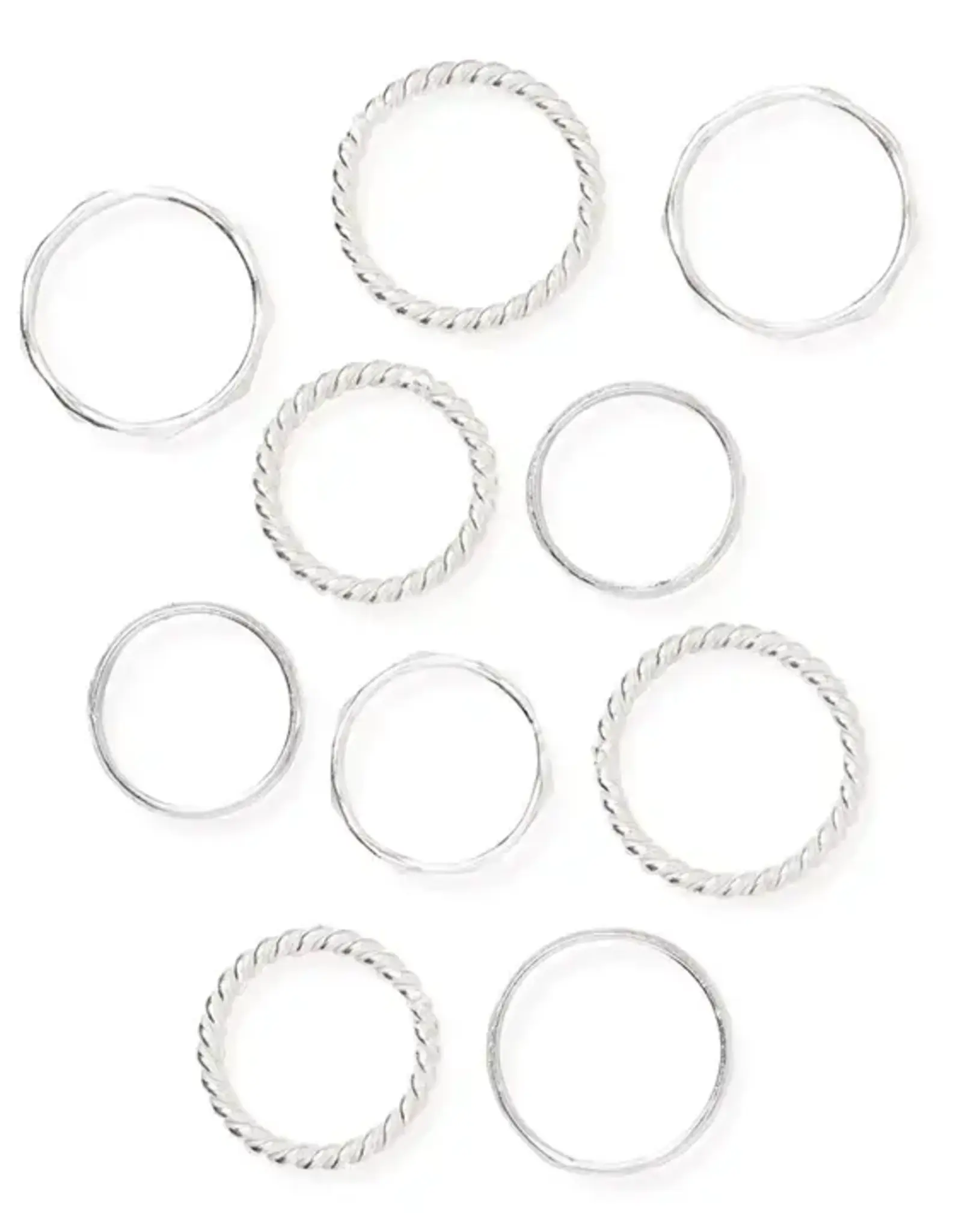 Matr Boomie Dhera Assorted Textured Band Stacking Rings - Silver