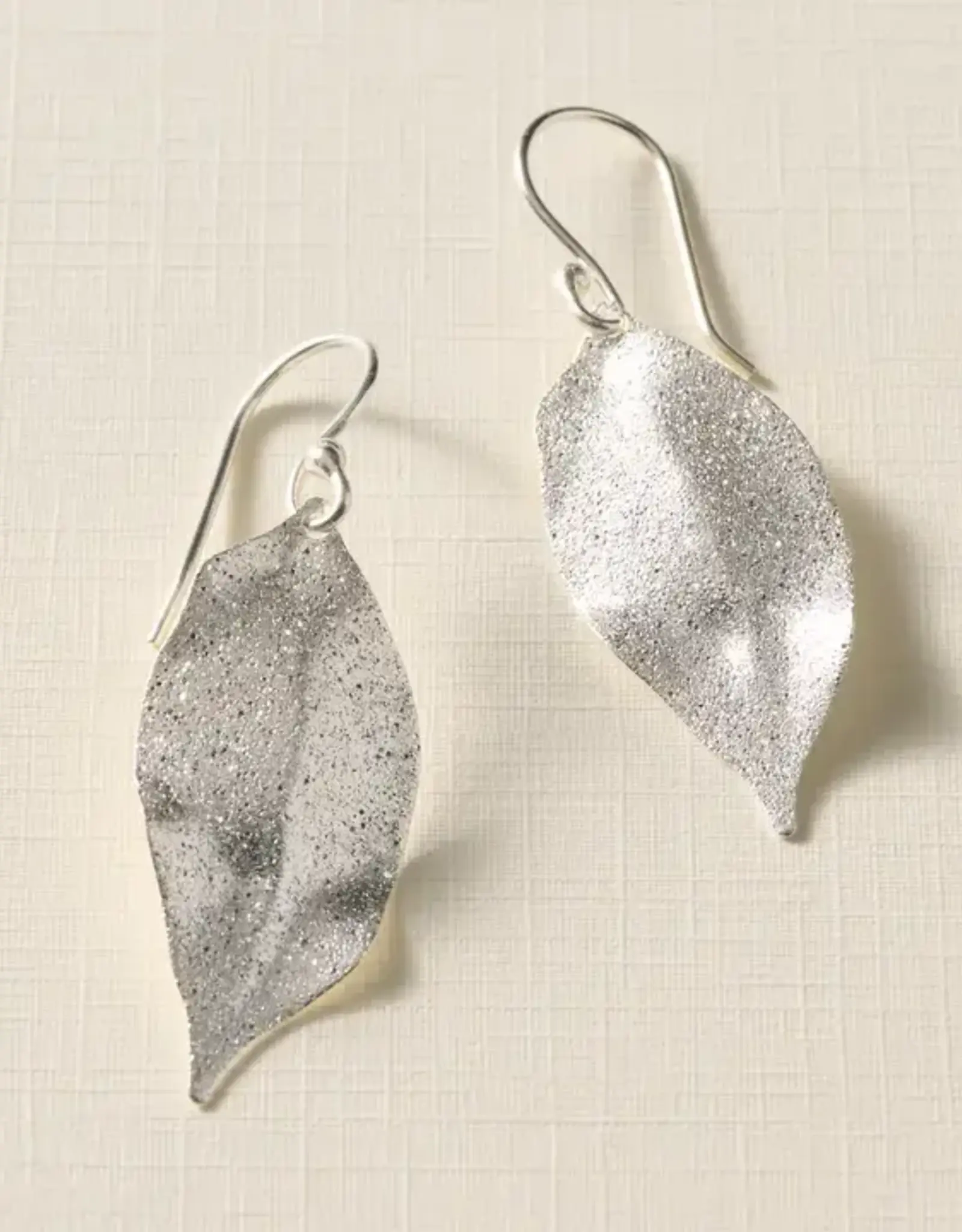 Ten Thousand Villages Esha Silver Sparkle Leaf Earrings