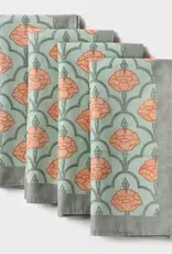 Mela Artisans Green Gulshan Floral Handprinted Cotton Cloth Napkins - Set of 4