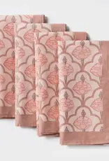 Mela Artisans Pink Gulshan Floral Handprinted Cotton Cloth Napkins - Set of 4