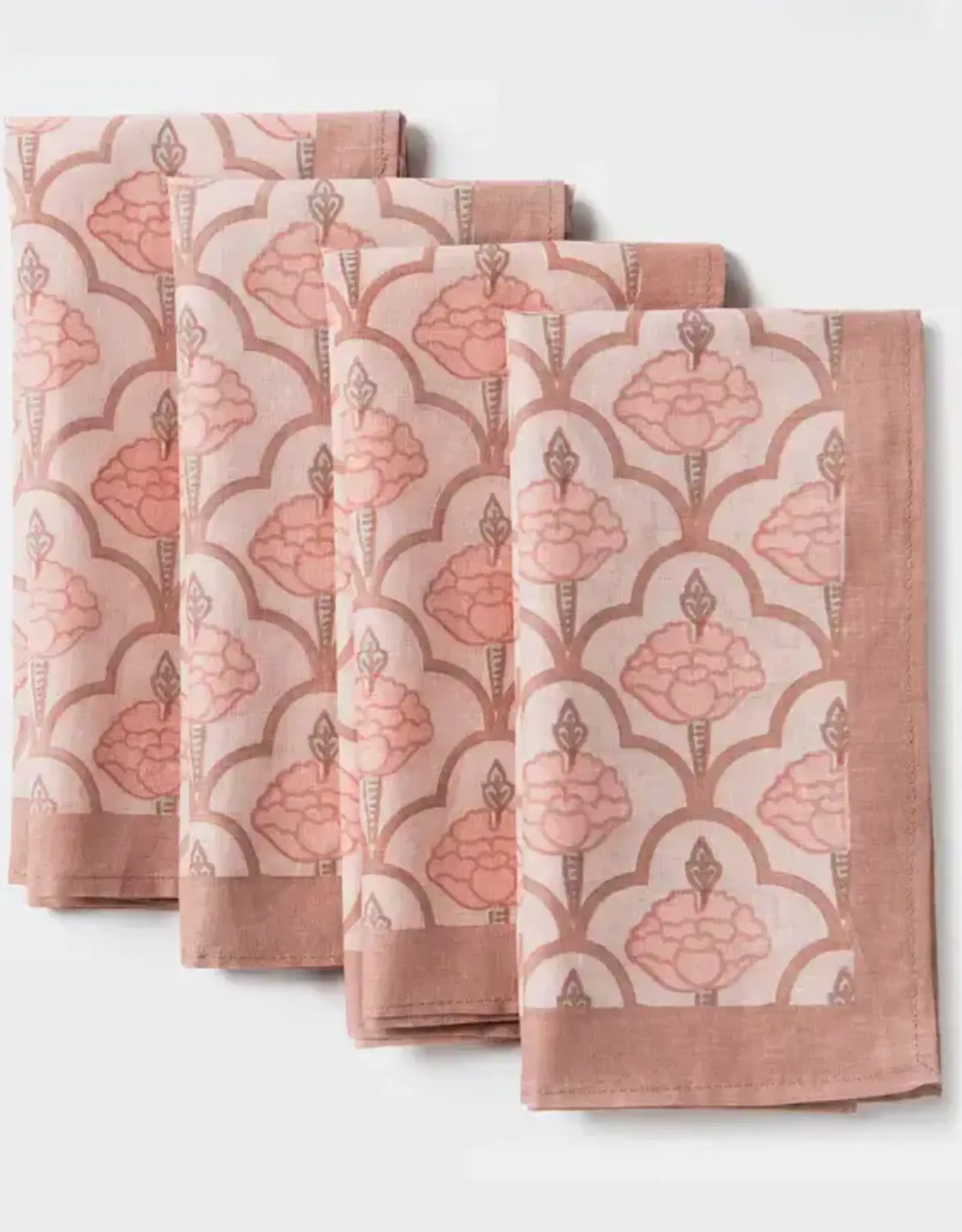 Mela Artisans Pink Gulshan Floral Handprinted Cotton Cloth Napkins - Set of 4