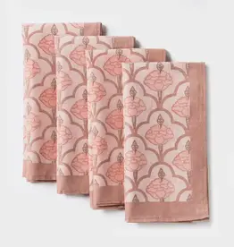 Mela Artisans Pink Gulshan Floral Handprinted Cotton Cloth Napkins - Set of 4