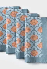 Mela Artisans Blue Gulshan Floral Handprinted Cotton Cloth Napkins - Set of 4