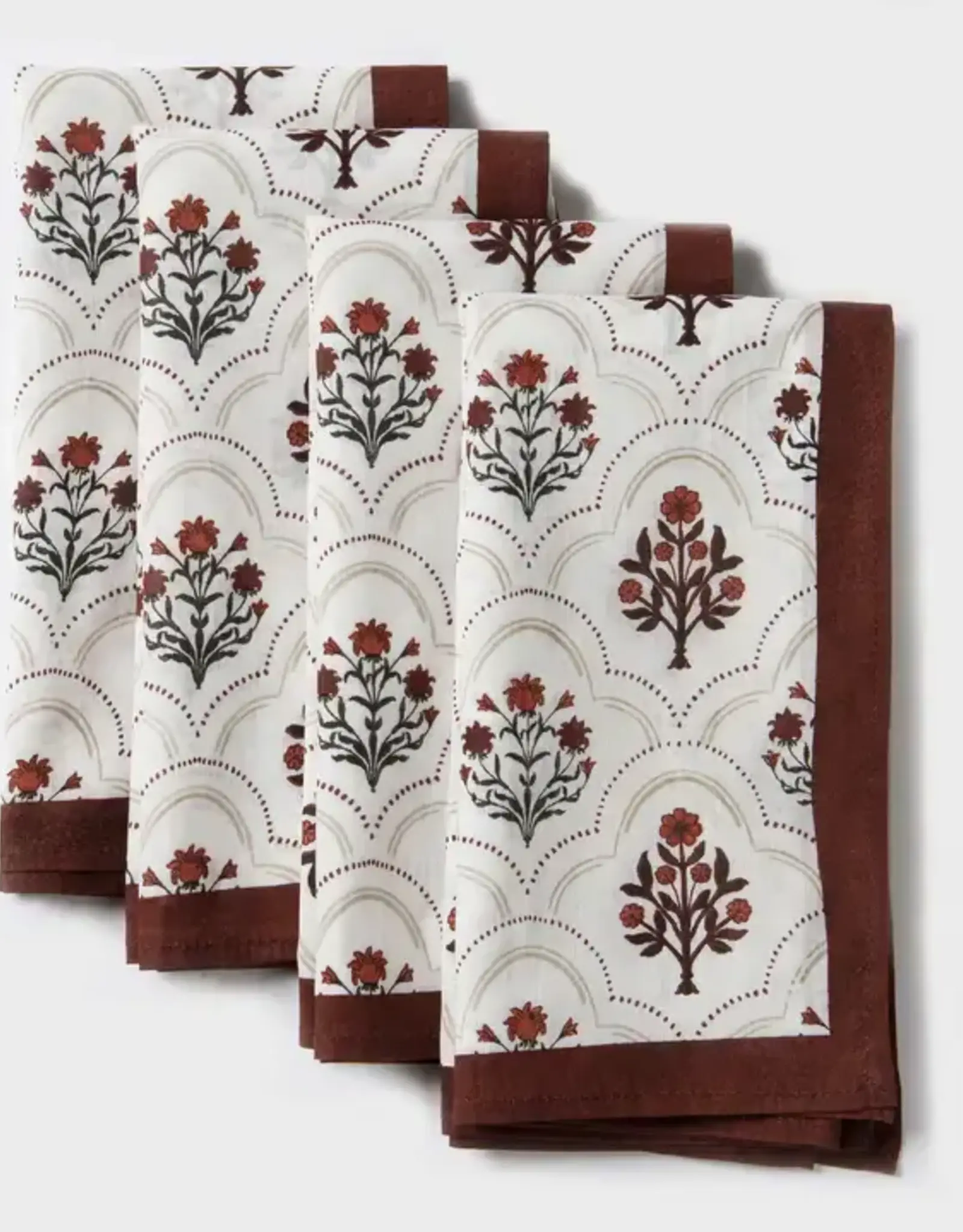 Mela Artisans Gulnaar Floral Handprinted Cotton Cloth Napkins - Set of 4