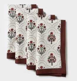 Mela Artisans Gulnaar Floral Handprinted Cotton Cloth Napkins - Set of 4