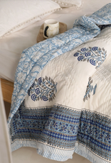 Mela Artisans Mughal Floral Handprinted Reversible Quilt - Blue (60" x 90")