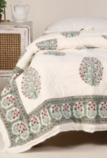 Mela Artisans Mughal Floral Handprinted Reversible Quilt - Green (60" x 90")