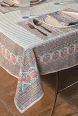 Mela Artisans Green Gulshan Floral Handprinted Cotton Tablecloth - 56" x 88"
