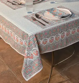 Mela Artisans Green Gulshan Floral Handprinted Cotton Tablecloth - 56" x 88"