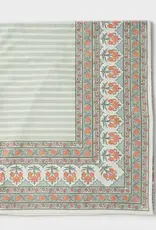Mela Artisans Green Gulshan Floral Handprinted Cotton Tablecloth - 56" x 88"