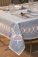Mela Artisans Blue Gulshan Floral Handprinted Cotton Tablecloth - 56" x 88"