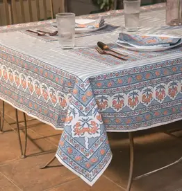 Mela Artisans Blue Gulshan Floral Handprinted Cotton Tablecloth - 56" x 88"