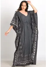 Sevya Handmade Spiral Block-Printed Caftans - Steel Grey