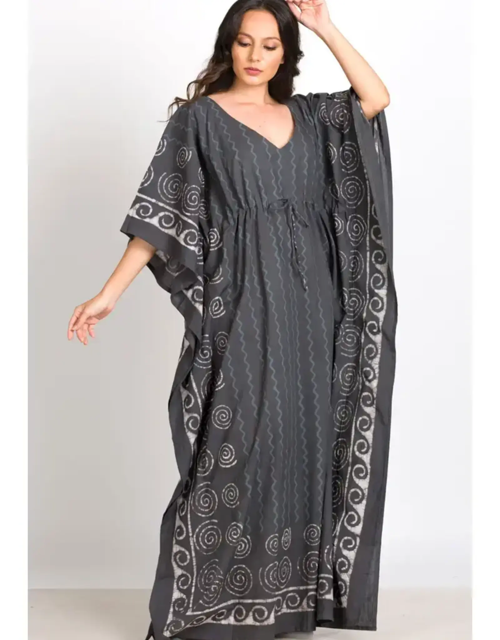 Sevya Handmade Spiral Block-Printed Caftans - Steel Grey
