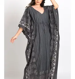 Sevya Handmade Spiral Block-Printed Caftans - Steel Grey