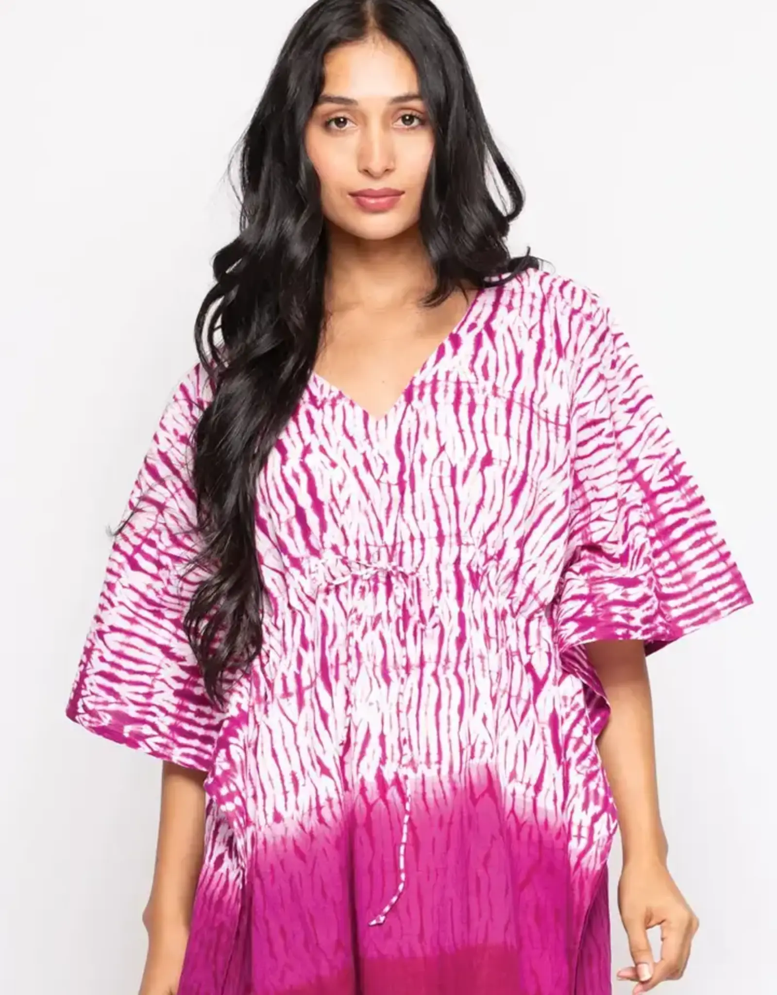 Sevya Handmade Shibori Cotton Kaftan Tops - Orchid & White