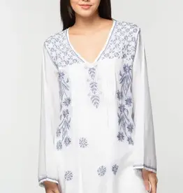 Sevya Handmade Divya Hand-Embroidered Cotton Tunic - White & Lavender