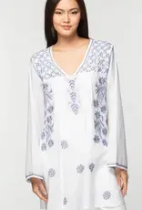 Sevya Handmade Divya Hand-Embroidered Cotton Tunic - White & Lavender
