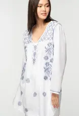 Sevya Handmade Divya Hand-Embroidered Cotton Tunic - White & Lavender
