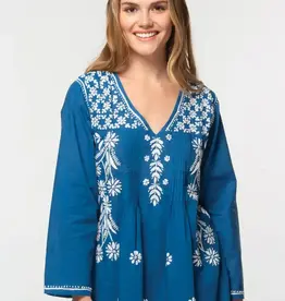 Sevya Handmade Divya Hand-Embroidered Cotton Tunic - Navy Blue