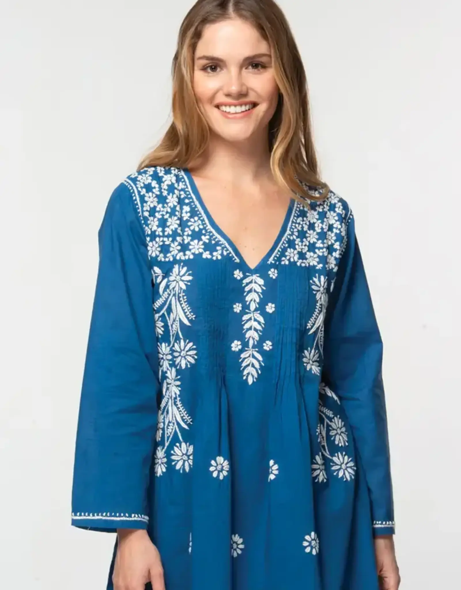 Sevya Handmade Divya Hand-Embroidered Cotton Tunic - Navy Blue