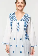 Sevya Handmade Divya Hand-Embroidered Cotton Tunic - White & Navy