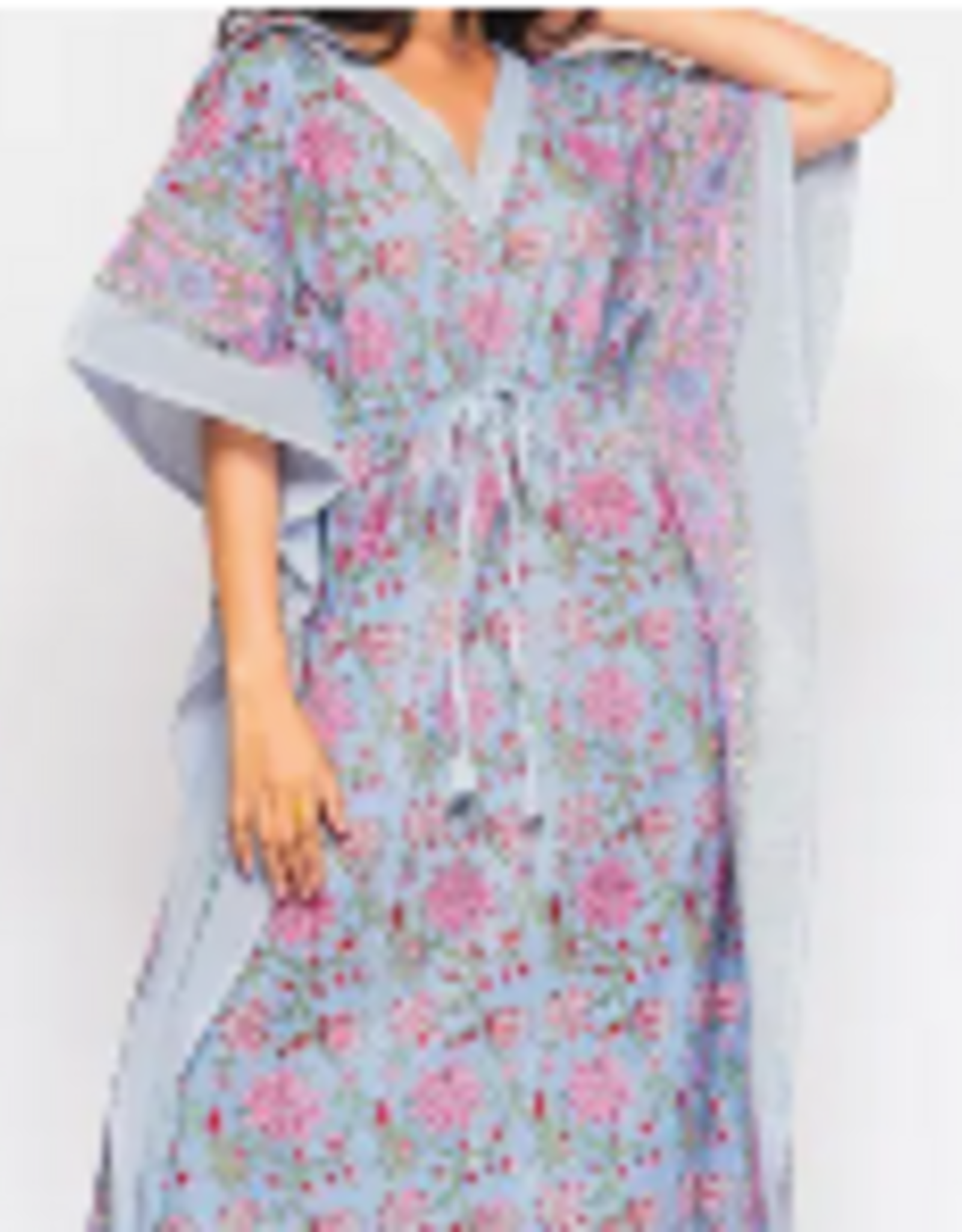Sevya Handmade Anjali Block Print Kaftans - Blue & Pink