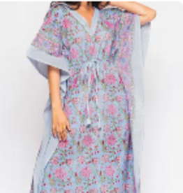 Sevya Handmade Anjali Block Print Kaftans - Blue & Pink