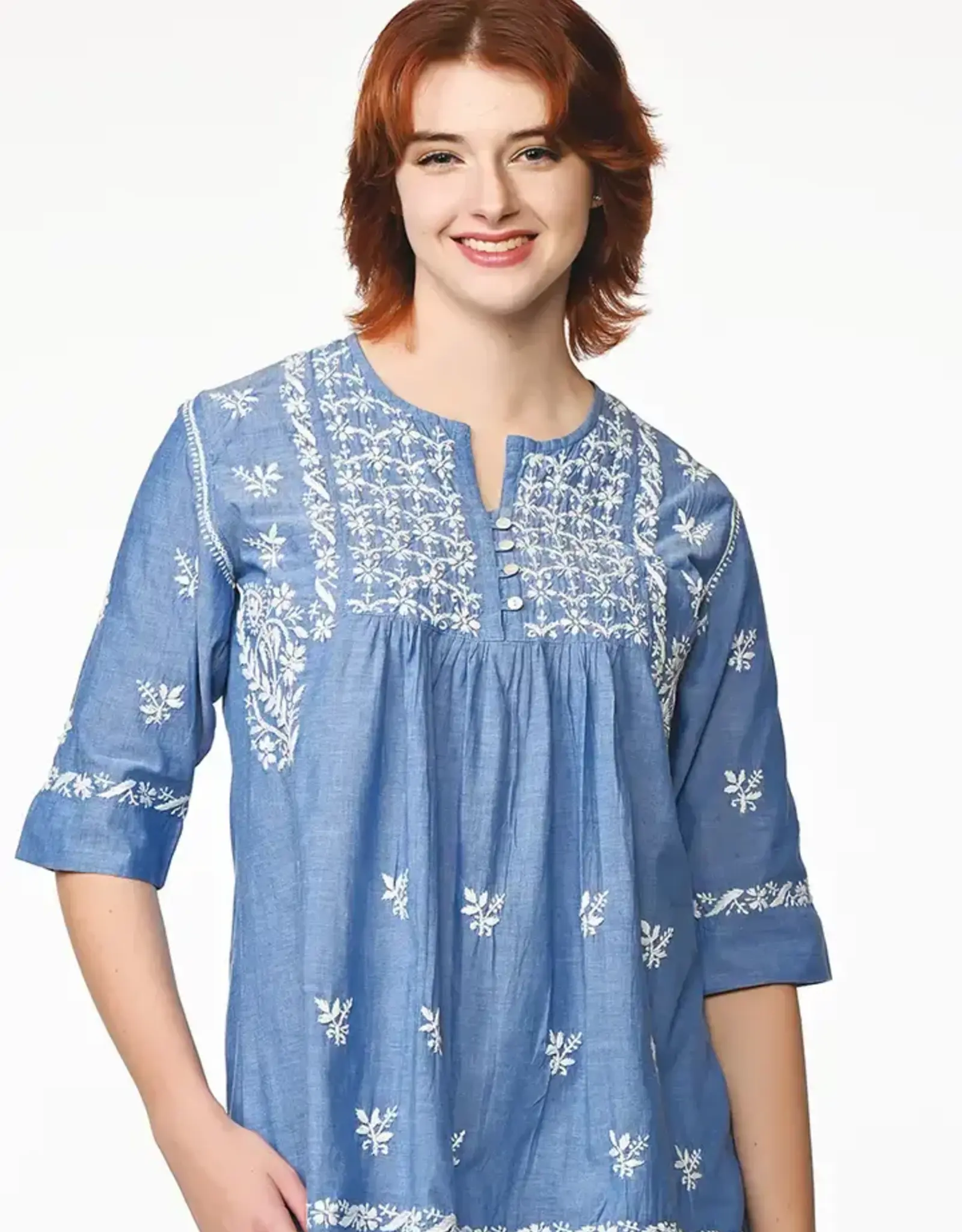 Sevya Handmade Tarika Blue Chambray Tunic - Blue  L/XL