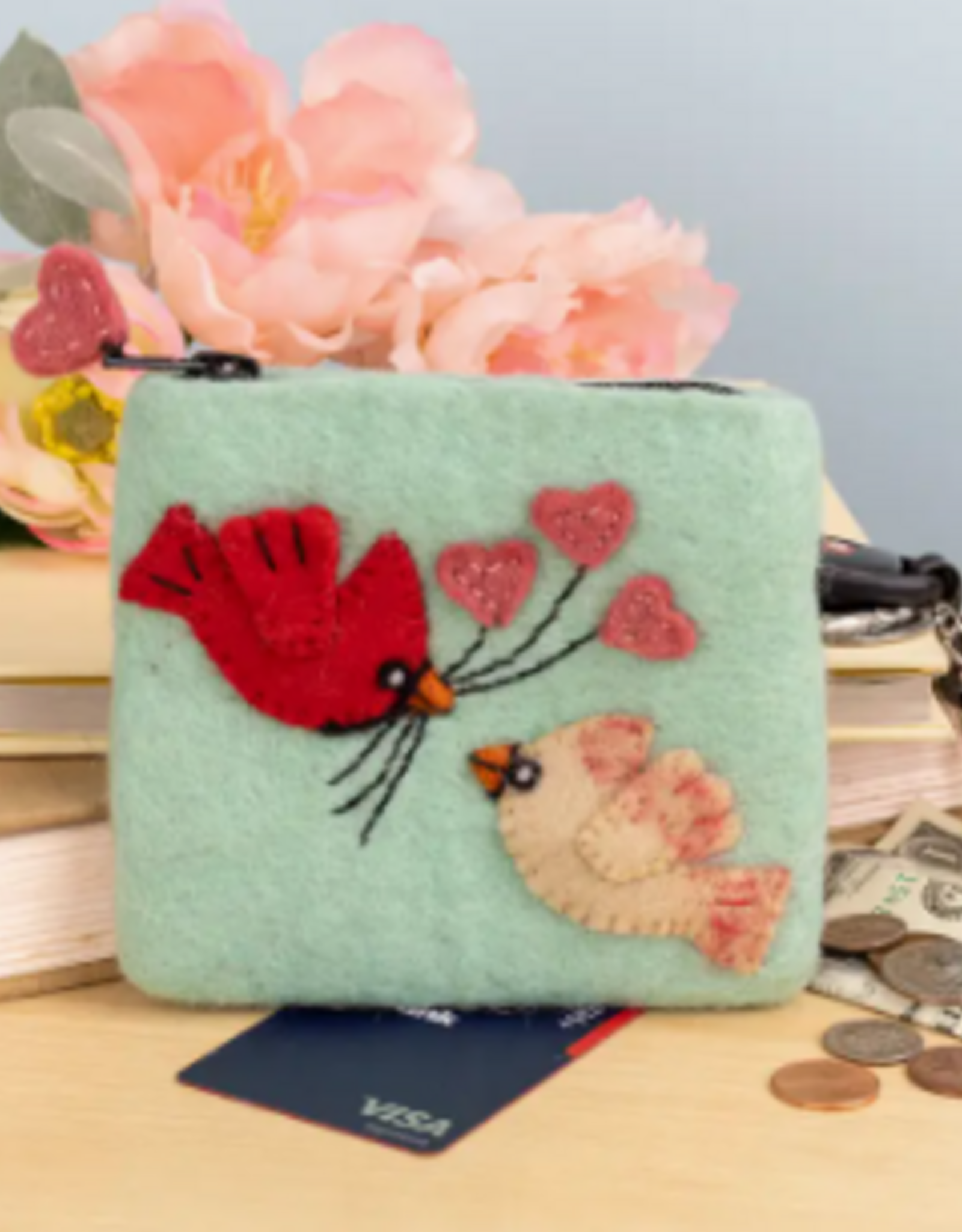 dZi Handmade Love Cardinals Coin Purse