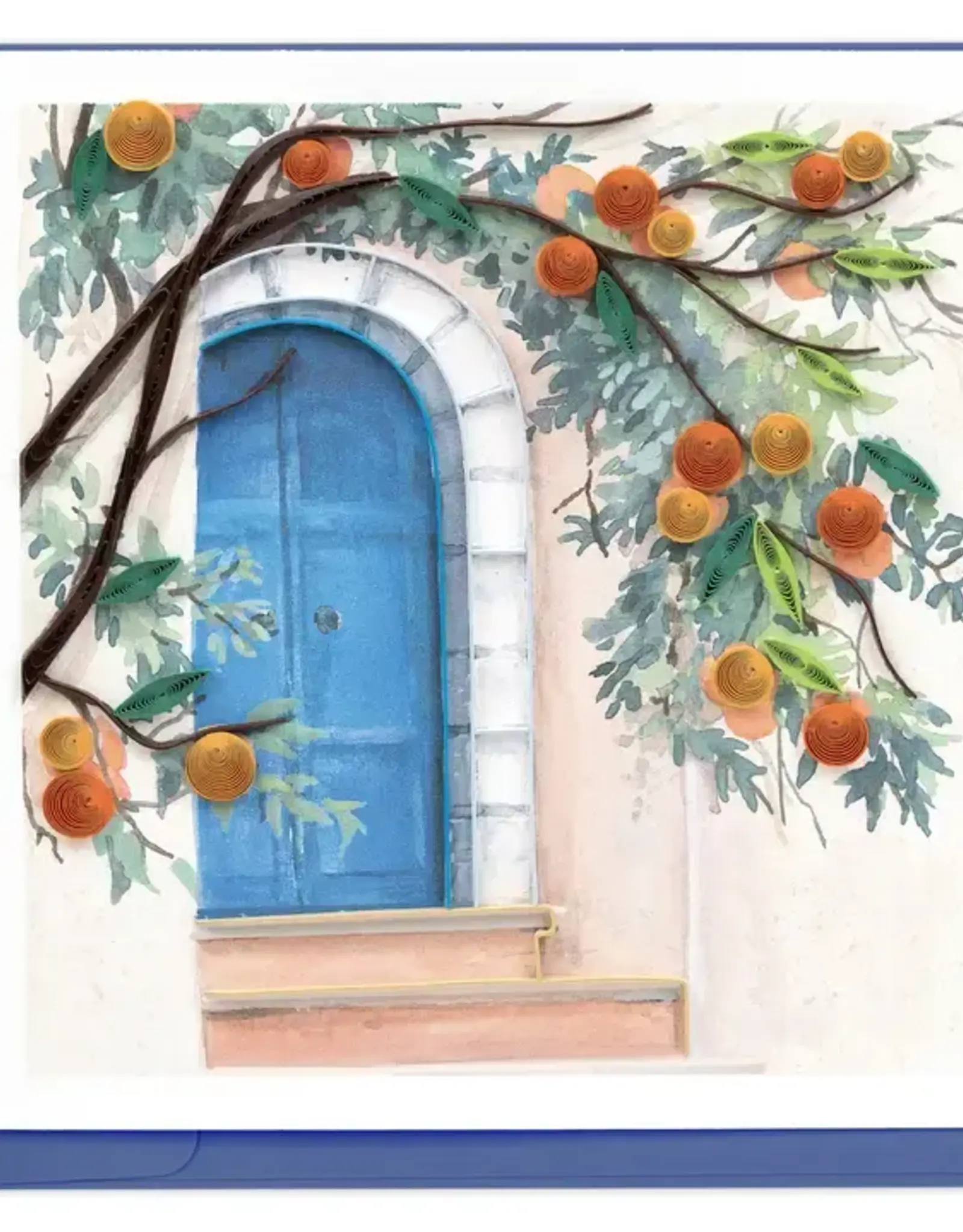 Quilling Card Quilled Orange Tree and Blue Door Greeting Card