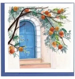 Quilling Card Quilled Orange Tree and Blue Door Greeting Card