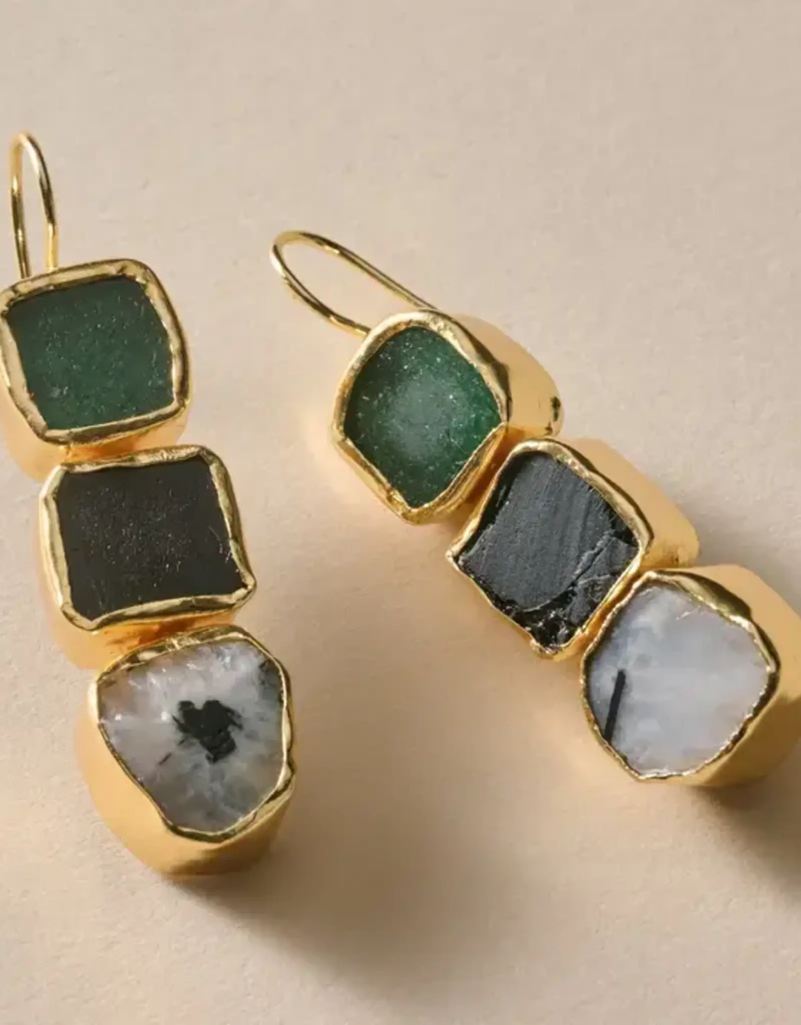 Ten Thousand Villages Ishira Triple Stone Earrings
