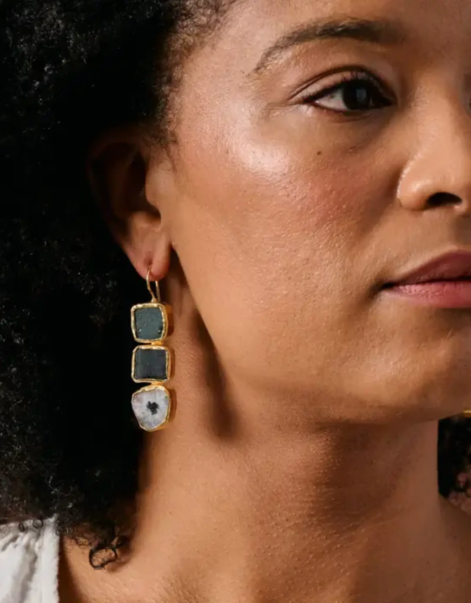 Ten Thousand Villages Ishira Triple Stone Earrings