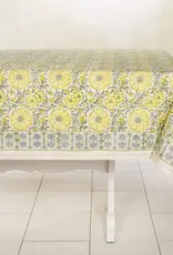 Sustainable Threads Hand Block Printed Kora Cotton Tablecloth - Bloom Wheat 90" X 60"