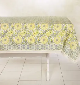 Sustainable Threads Hand Block Printed Kora Cotton Tablecloth - Bloom Wheat 90" X 60"