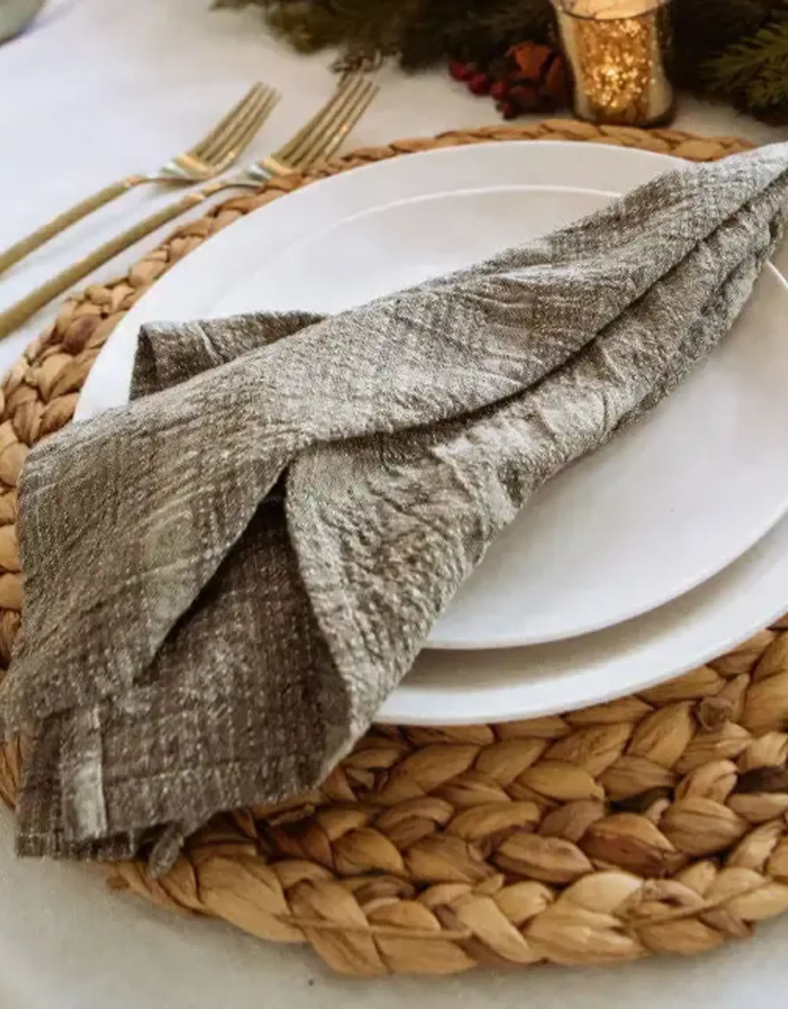 Sustainable Threads Horizon Slate Gray Handwoven Cotton Napkins - Set of 2