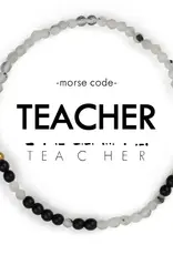 EthicGoods 3mm Morse Code Bracelet: Teacher (Rainbow Moonstone & Onyx)
