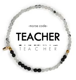 EthicGoods 3mm Morse Code Bracelet: Teacher (Rainbow Moonstone & Onyx)